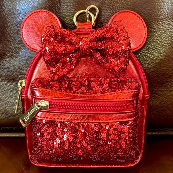 Disney Parks Loungefly Minnie Mouse Red Sequin Mini Backpack Purse Wrist… - Picture 1 of 10